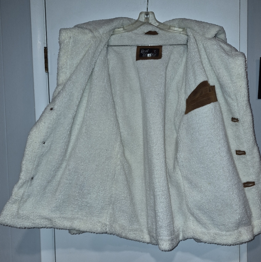Brown and Cream Shearling Leather Jacket - Picture 7 of 8
